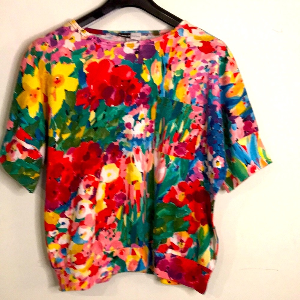 Beldoch Popper Flower Print Top Sz Large